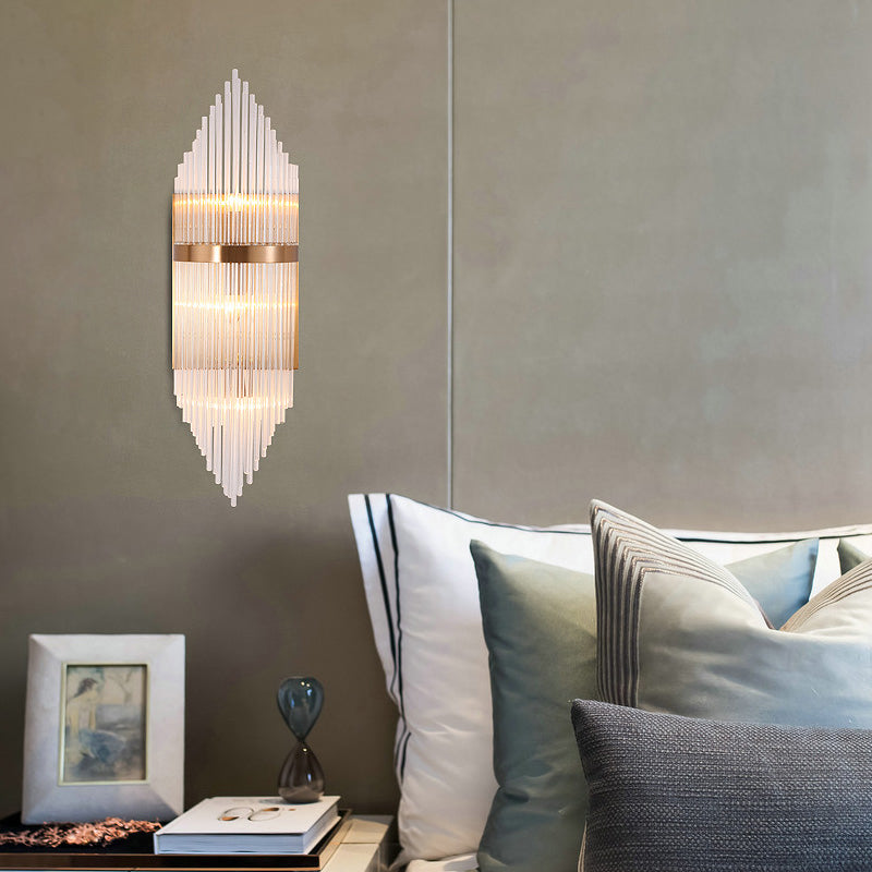 Fluted Clear Glass Sconce Light Minimalist 2/3 Lights Gold Finish Banded Indoor Wall Lighting