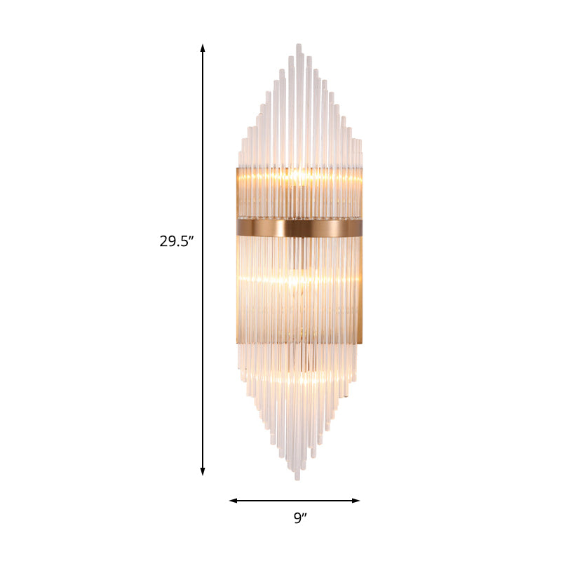 Fluted Clear Glass Sconce Light Minimalist 2/3 Lights Gold Finish Banded Indoor Wall Lighting