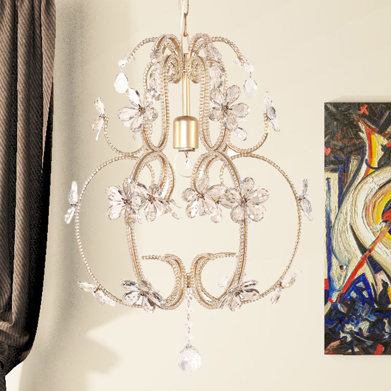 Kalebaskooi kroonluchter verlichting met kristal kraal vintage 1 licht plafond hanger licht in goud