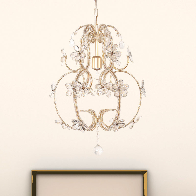 Kalebaskooi kroonluchter verlichting met kristal kraal vintage 1 licht plafond hanger licht in goud