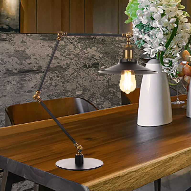 Metal Flared Shade Table Lamp Farmhouse Style 1 Light Adjustable Black/Brass Finish Table Lighting for Bedroom