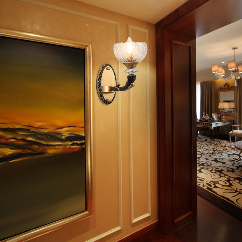 Metal Black Sconce Bowl 1/2 Lights Modern Style Wall Mounted Light with Clear Prismatic Glass Shade