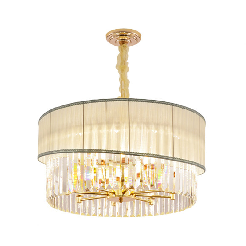 19.5/23.5" W Round Chandelier Lighting with Crystal Block Height Adjustable Contemporary 6/8 Lights Pendant Light in Gold