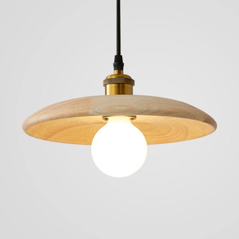 Japanese Minimalist Solid Wood Hanging Light Single Light Bedside Pendant Lamp in Beige