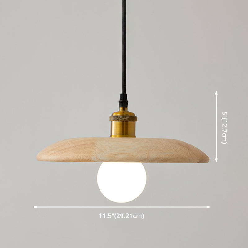 Japanese Minimalist Solid Wood Hanging Light Single Light Bedside Pendant Lamp in Beige