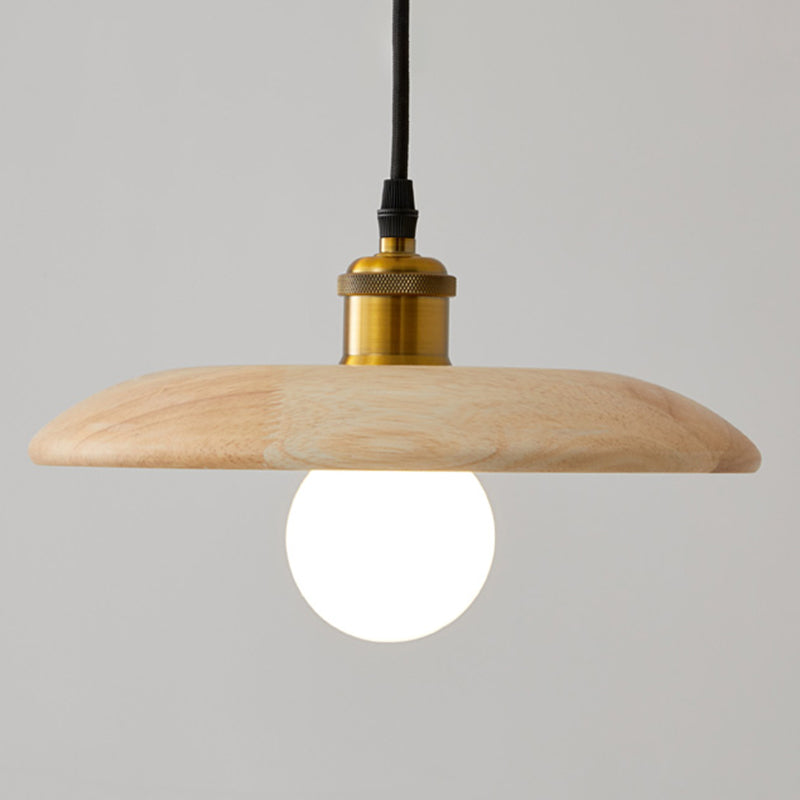 Japanese Minimalist Solid Wood Hanging Light Single Light Bedside Pendant Lamp in Beige