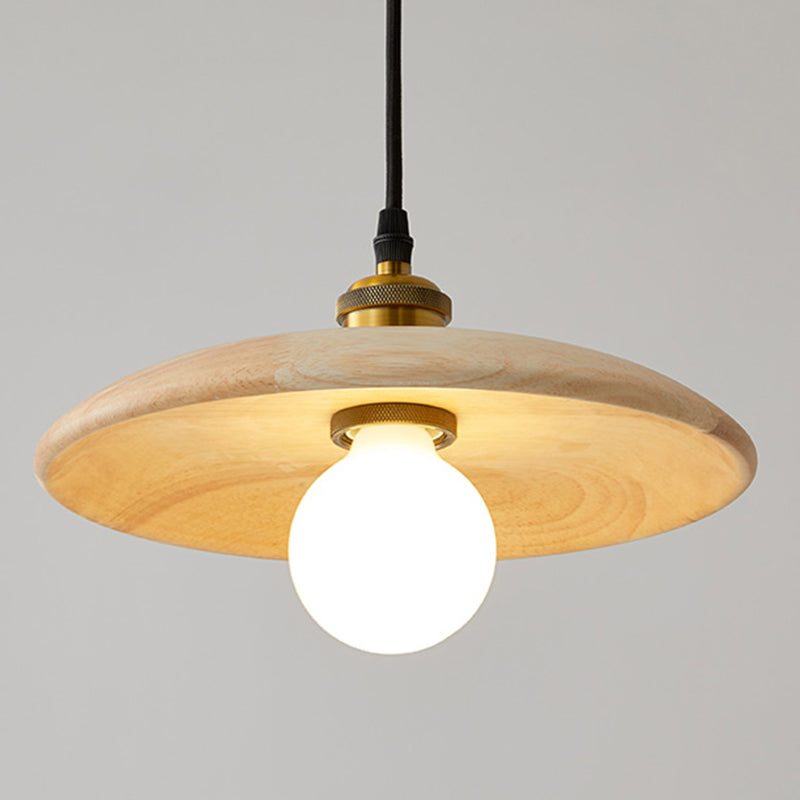 Japanese Minimalist Solid Wood Hanging Light Single Light Bedside Pendant Lamp in Beige