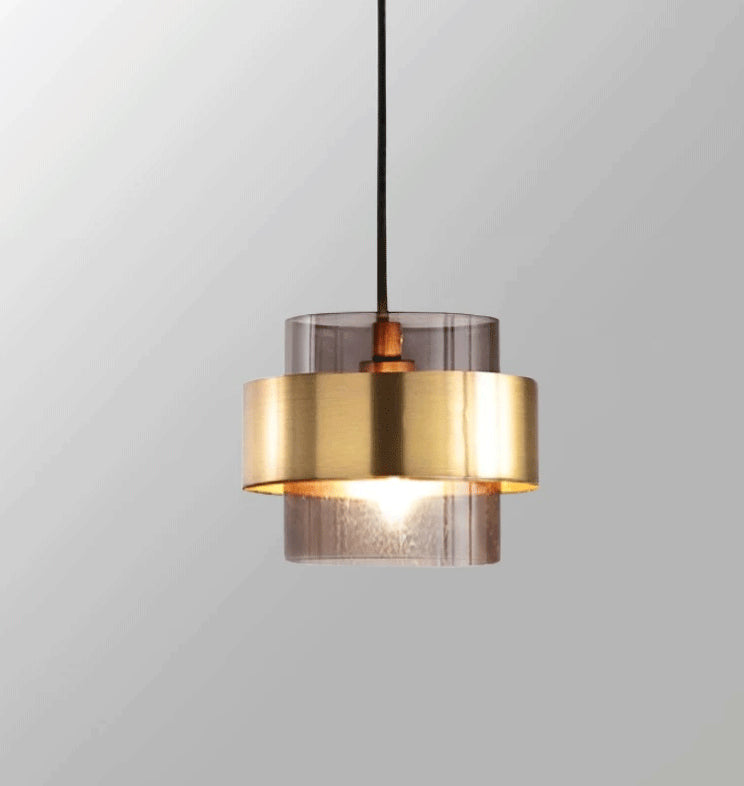 Golden Double Cylindrical Shape Mini Hanging Light Glass Shade Modern Simplicity Bedside Pendant Lamp