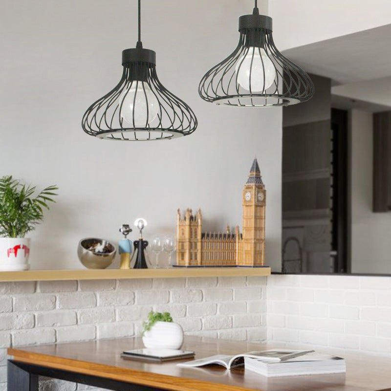 Pear Shape Metal Frame Mini Hanging Lamp Industrial Style Single Bulb Pendant Light for Hallway Staircase