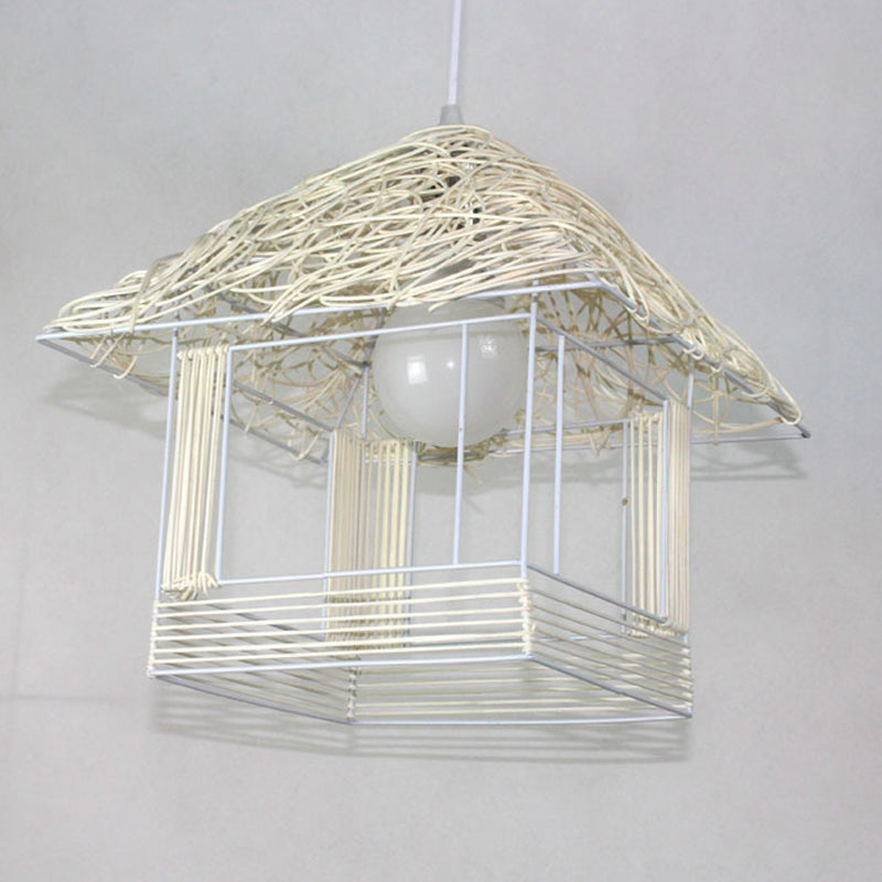 Rattan Weaving House Shaped Pendant Light Single Light Asian Style Bedroom Decorative Hanging Light with 39" Adjustable Cord