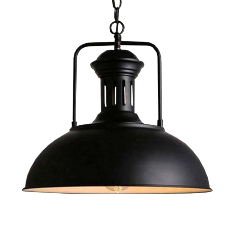13 Zoll breiter Industriestil Dome Hanging Light Retro Schmiedeeisen Cafe Shop Beleuchtung Anhänger in Schwarz