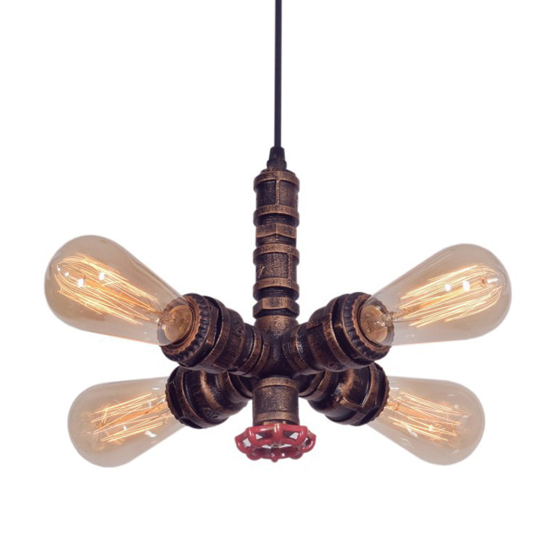 Pipa de agua de bronce antiguo colgante colgante de estilo industrial de metal 4 luces 4 luces de iluminación de bombilla desnuda para cafetería de restaurantes taller