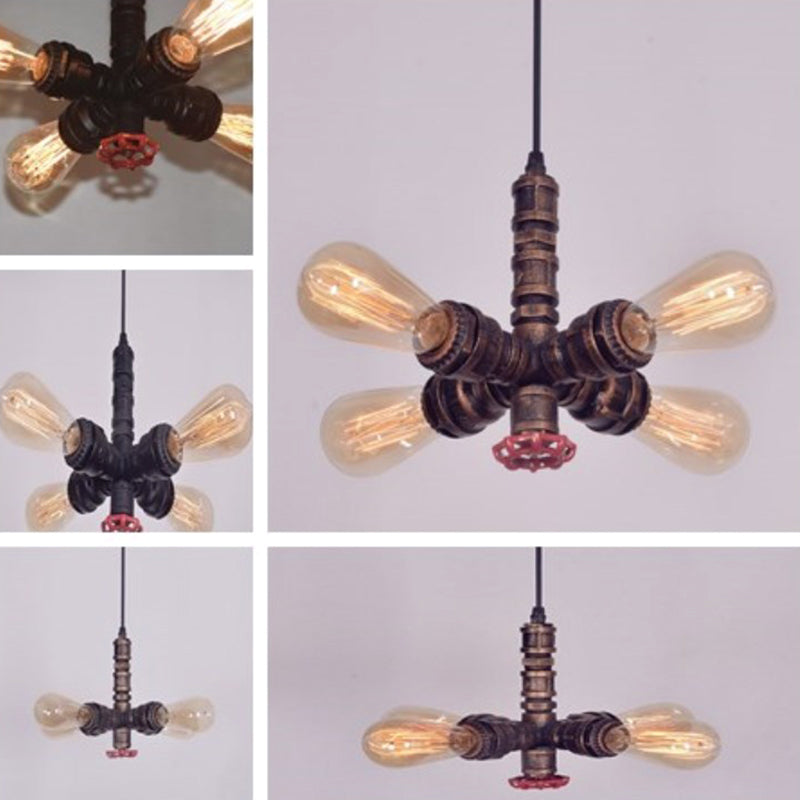 Pipa de agua de bronce antiguo colgante colgante de estilo industrial de metal 4 luces 4 luces de iluminación de bombilla desnuda para cafetería de restaurantes taller