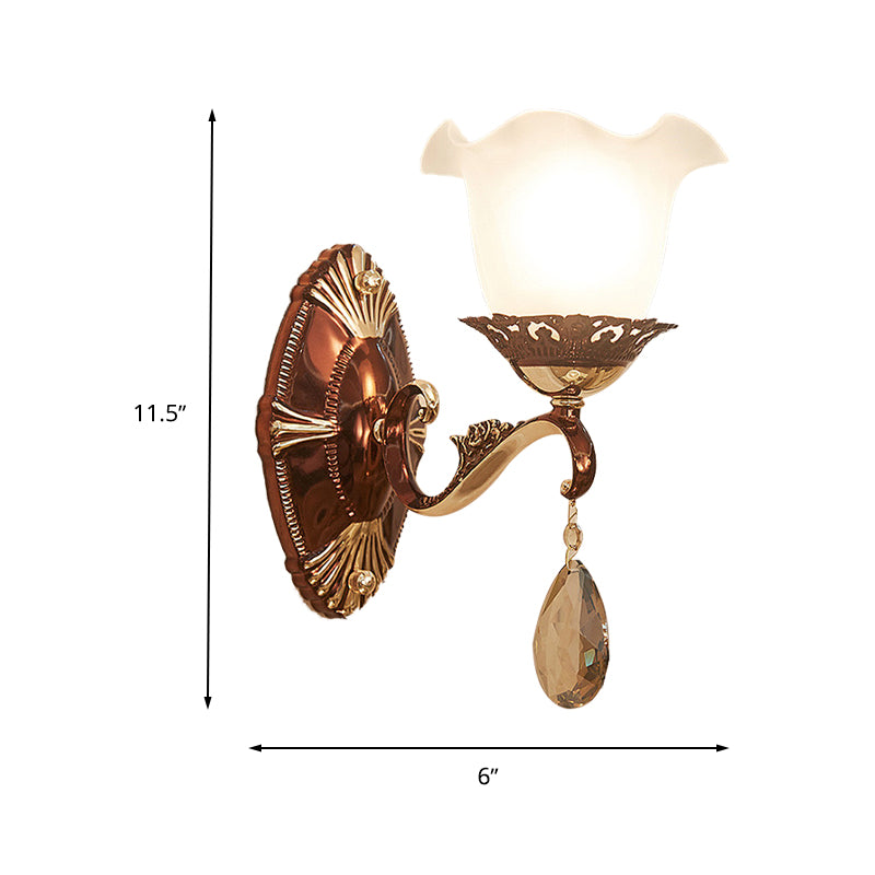 1/2 Lights Scalloped Sconce Modern White Glass Wall Mounted Light Fixture with Crystal Stand