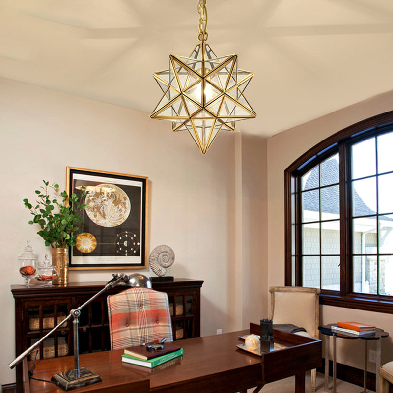 Star Glass Down Lighting Pendant Traditional Brass Hanging Pendant Light for Living Room