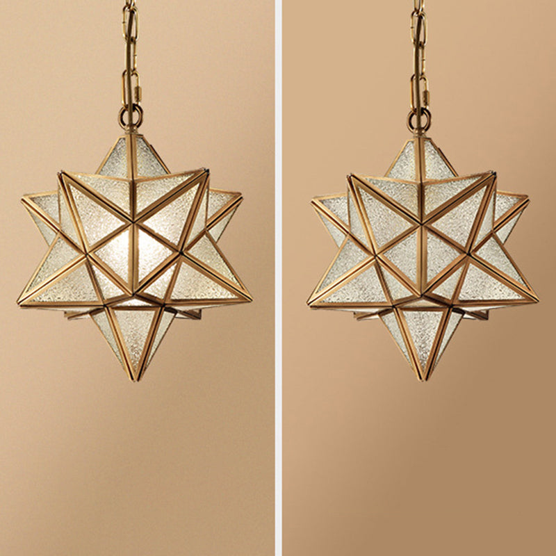 Star Glass Down Lighting Pendant Traditional Brass Hanging Pendant Light for Living Room