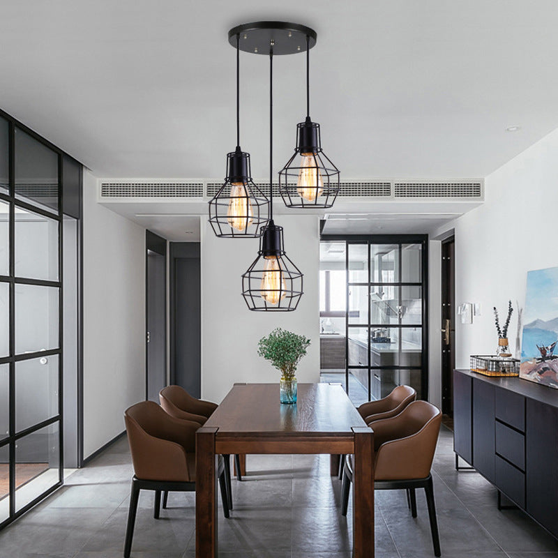 Metal Black Pendant Ceiling Light Open Cage Industrial Style Hanging Light Fixture