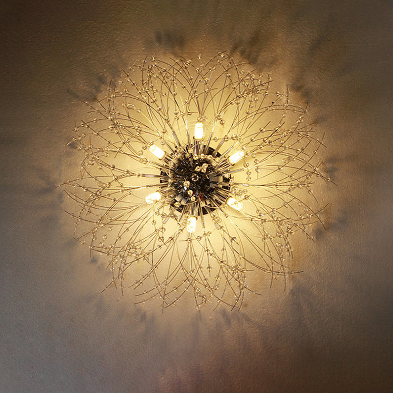 23,5"/27,5" W Radiale Kristallen Inbouwlamp Hedendaags 6/8 Lichten Slaapkamer Plafondgemonteerd Armatuur in Zilver/Goud, Warm Licht