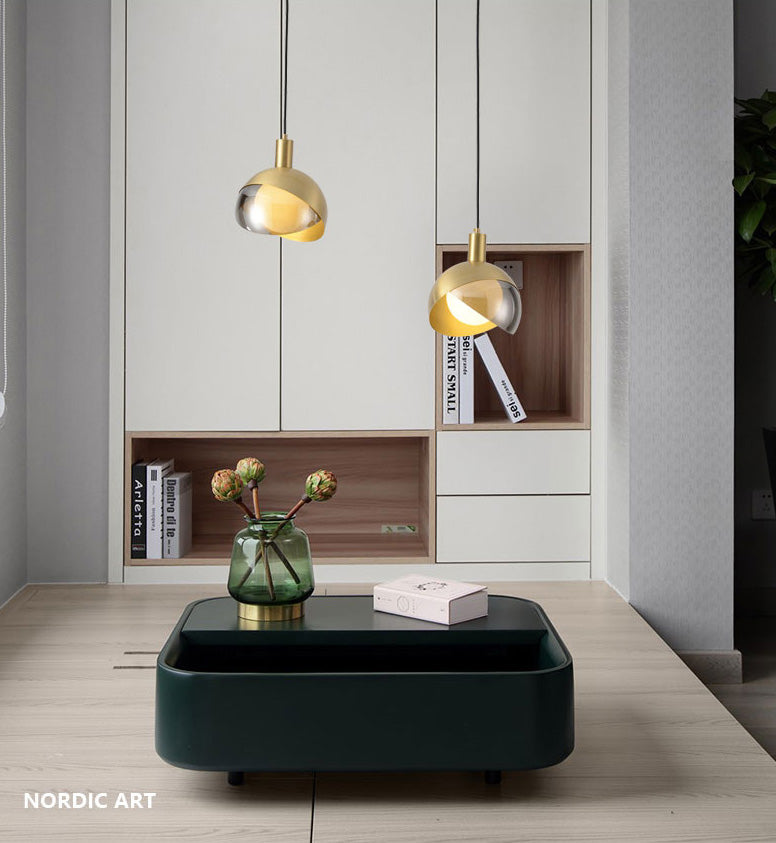 Globe Hanging Ceiling Light Minimalist Metal Bedroom Down Lighting Pendant in Gold