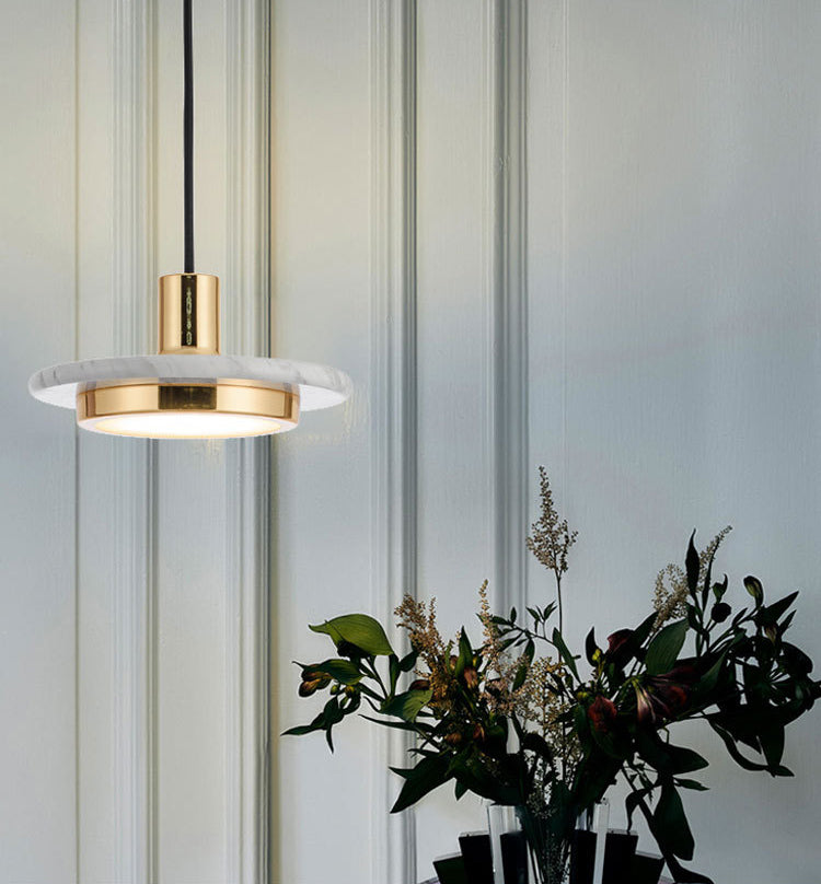 Stone Circle Pendant Lighting Fixture Minimalist LED Hanging Light Kit for Living Room