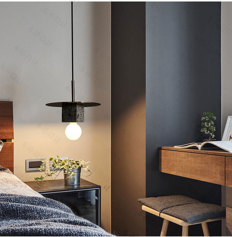 Stone Square Hanging Ceiling Light Minimalist Style Gray-White Pendant Lighting for Bedroom