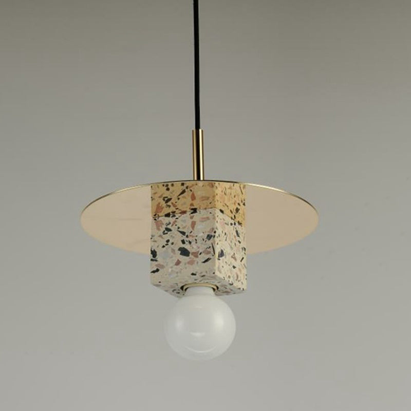 Stone Square Hanging Ceiling Light Minimalist Style Gray-White Pendant Lighting for Bedroom