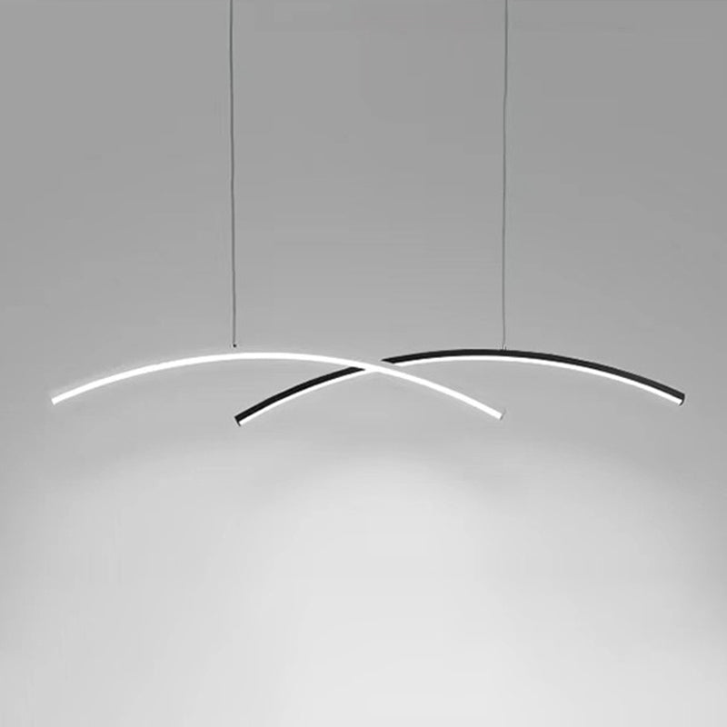 Shaded Living Room Pendant Lighting Fixture Metal LED Simplicity Hanging Light in Black-White
