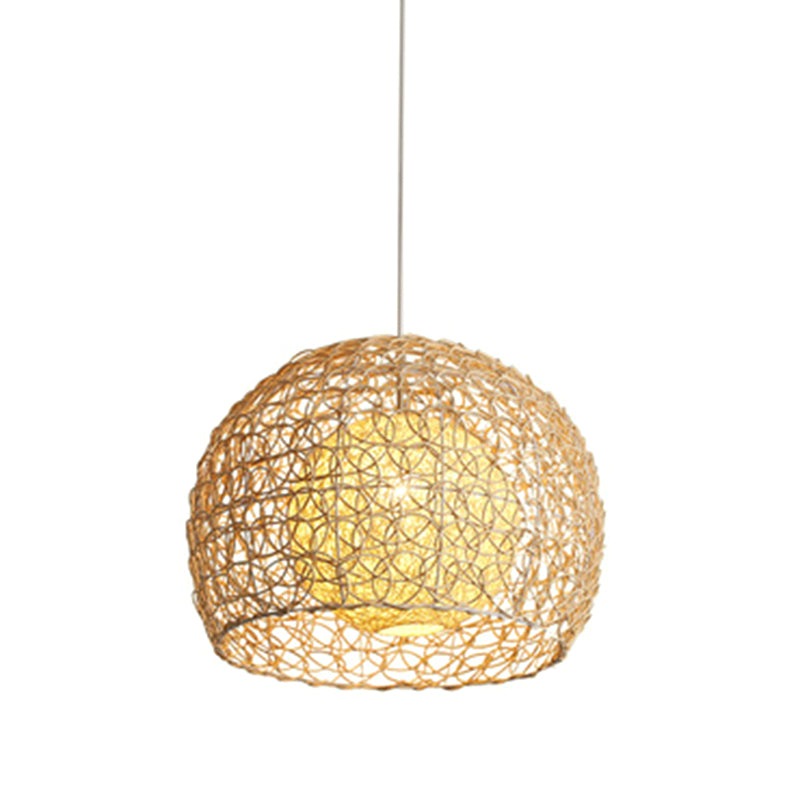 1 Light Half-circle Pendant Asia Rattan Ceiling Pendant Light with Hanging Cord for Bedroom