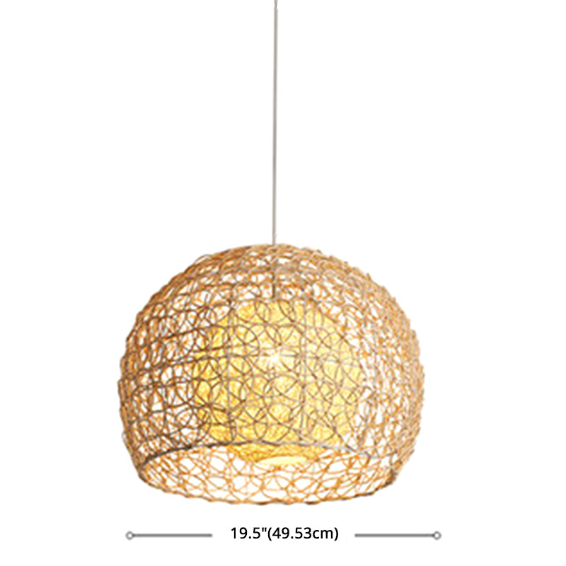 1 Light Half-circle Pendant Asia Rattan Ceiling Pendant Light with Hanging Cord for Bedroom