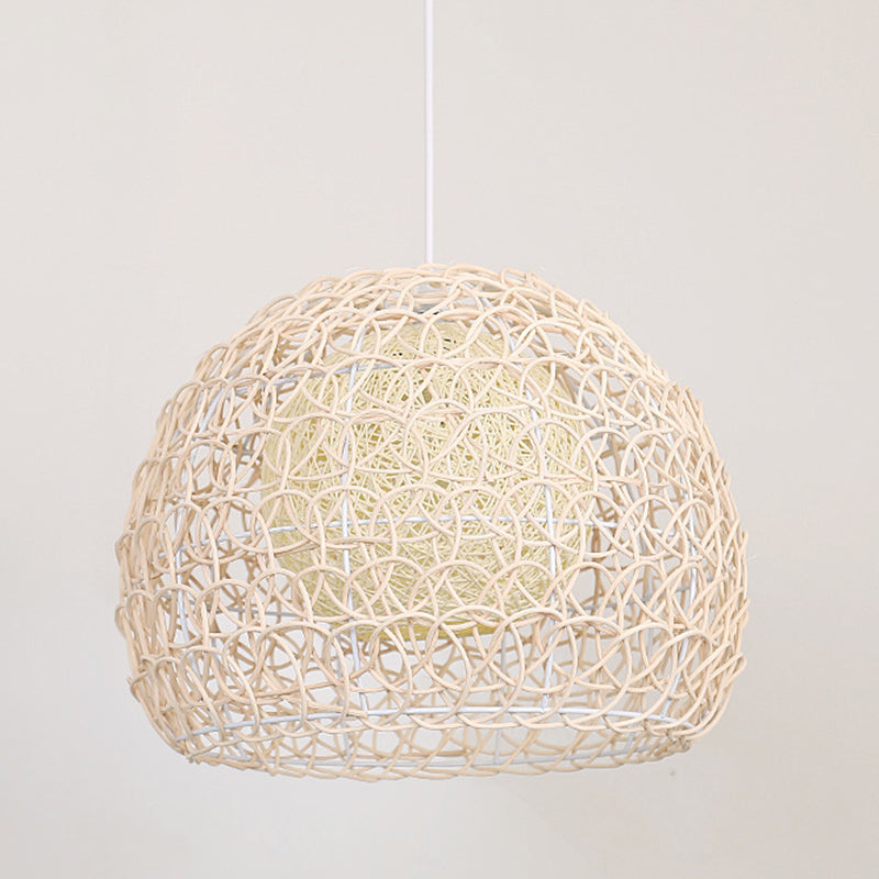 1 Light Half-circle Pendant Asia Rattan Ceiling Pendant Light with Hanging Cord for Bedroom