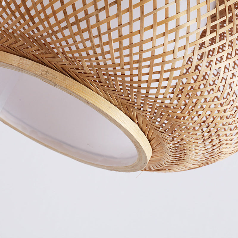 1 Light Rounded Drum Hanging Light Fixture Asia Wicker Ceiling Light with Hanging Cord for Restaurant