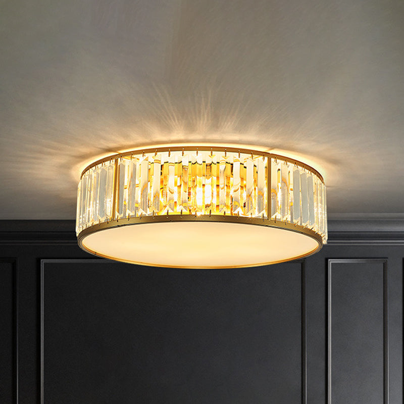 3/4/5 Lumière à la lumière du tambour contemporain Crystal Ceiling Flush Mount in Gold for Bedroom, 12.5 "/16.5" /20.5 " W