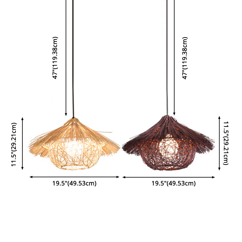 1 Light Farmhouse Shape Hanging Ceiling Light Japanese Fringed Rattan Hanging Light for Restaurant