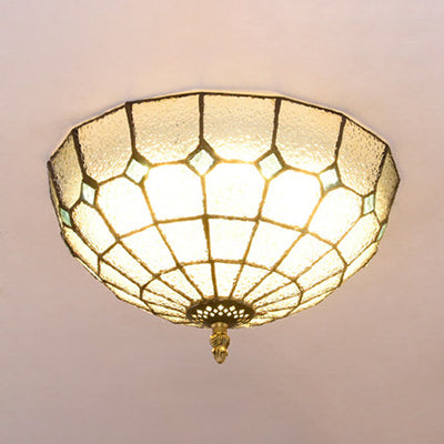 Bowl Ceiling Light Fixture Tiffany Stained Glass 2 Lights Flushmount Light in Beige/Clear/Blue for Bathroom