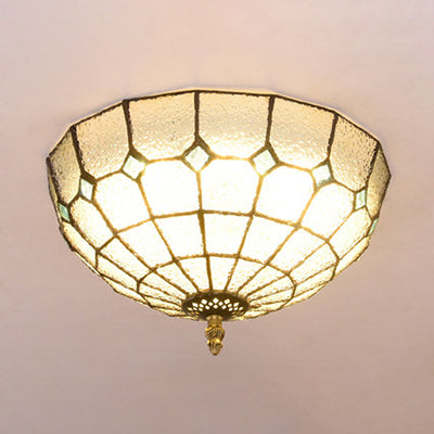 Plafonnier bol en verre teinté Tiffany, 2 lumières, plafonnier en Beige/transparent/bleu pour salle de bain