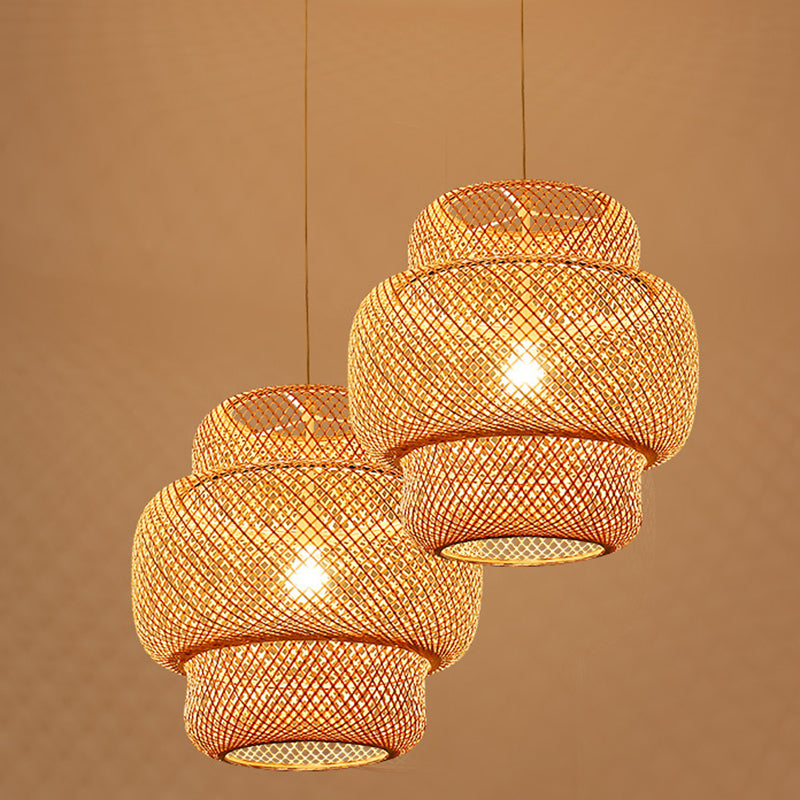1 Light Tiered Pendant Lighting Japanese Rattan Pendant Lighting Fixtures for Restaurant