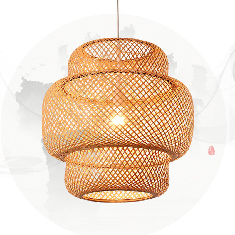 1 Light Tiered Pendant Lighting Japanese Rattan Pendant Lighting Fixtures for Restaurant