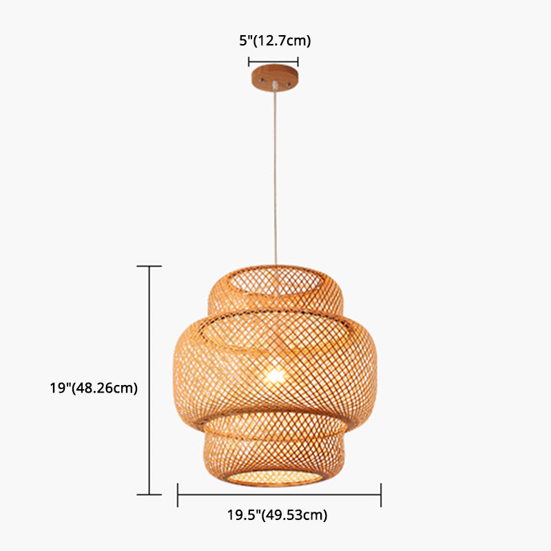 1 Light Tiered Pendant Lighting Japanese Rattan Pendant Lighting Fixtures for Restaurant