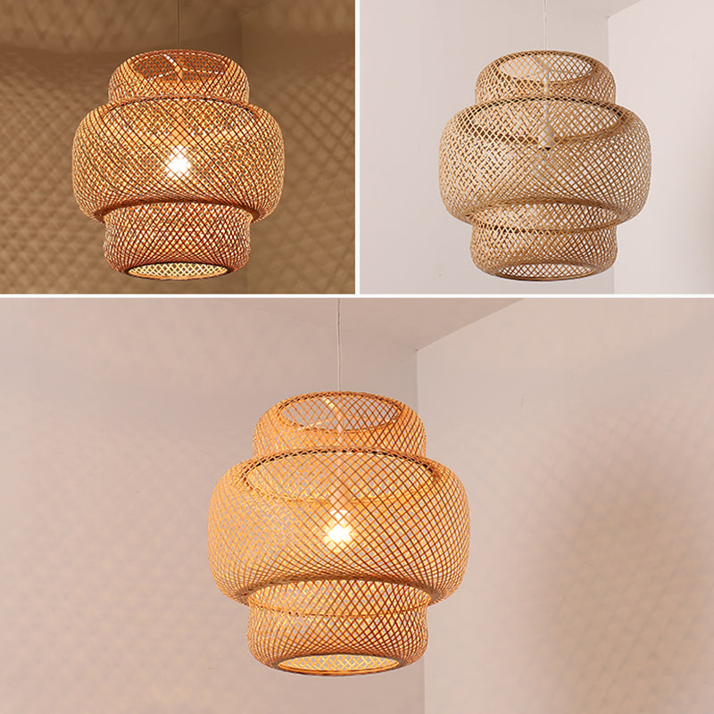 1 Light Tiered Pendant Lighting Japanese Rattan Pendant Lighting Fixtures for Restaurant
