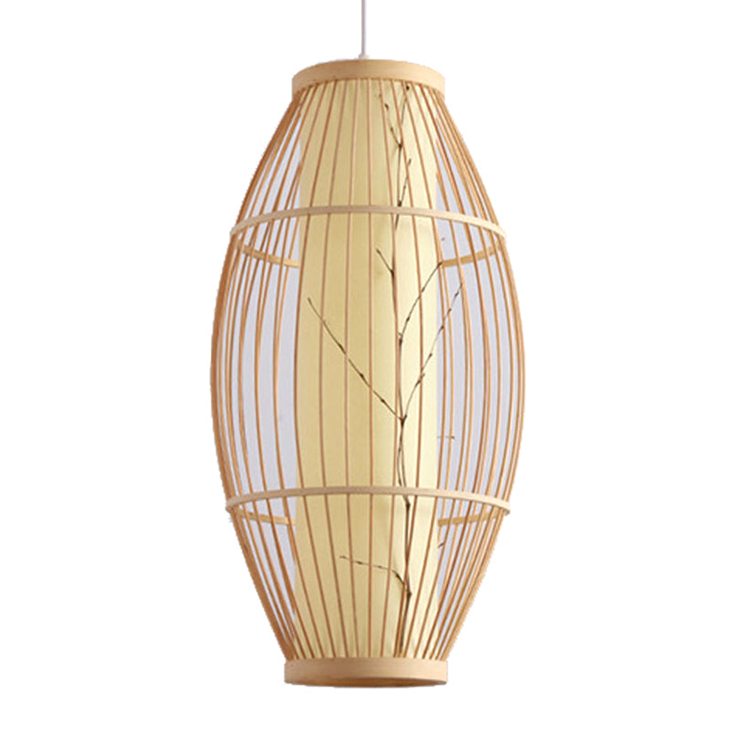 1 Light Elongated Light Pendant Chinese Bamboo Hanging Lights for Restaurant