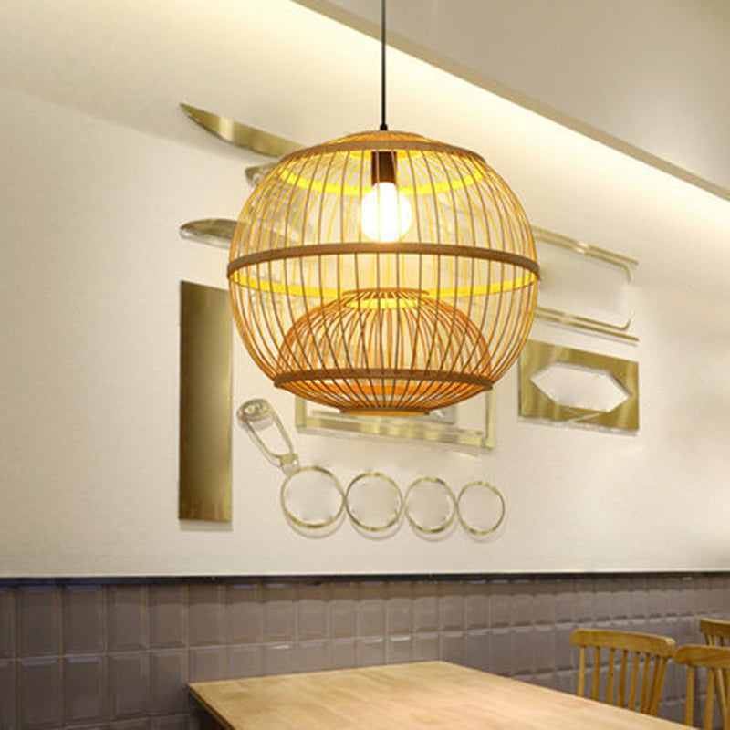 1 Light Round Ceiling Light Chinese Simple Bamboo Ceiling Fixture for Restaurant