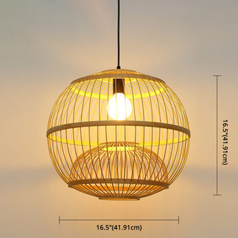 1 Light Round Ceiling Light Chinese Simple Bamboo Ceiling Fixture for Restaurant