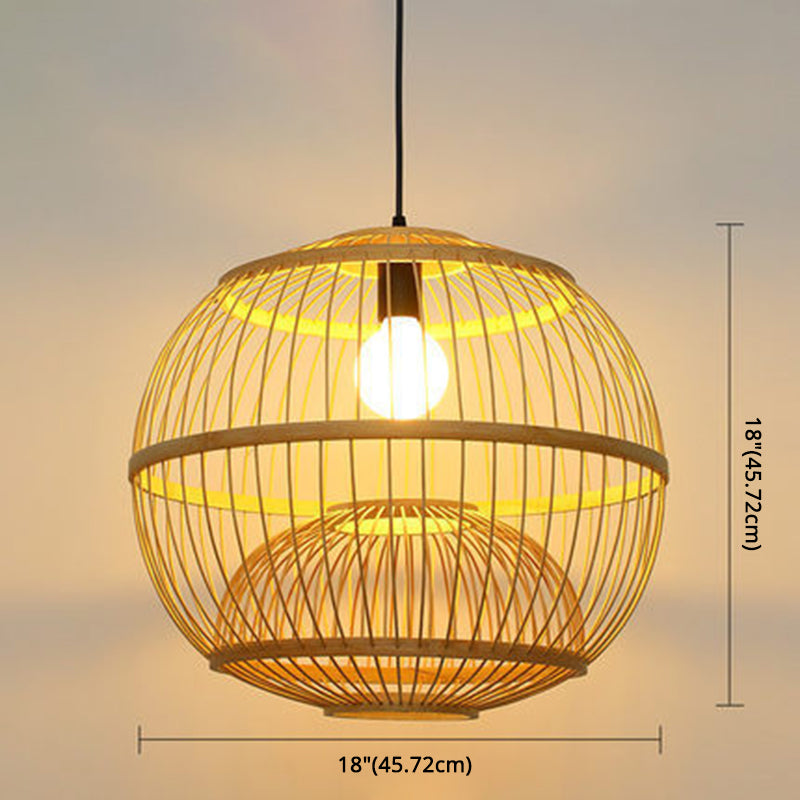 1 Light Round Ceiling Light Chinese Simple Bamboo Ceiling Fixture for Restaurant
