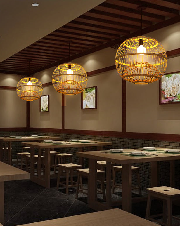 1 Light Round Ceiling Light Chinese Simple Bamboo Ceiling Fixture for Restaurant