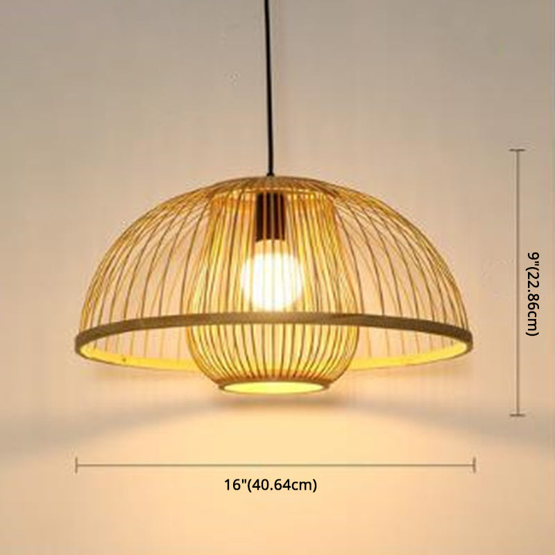 1 Light Bowl Hanging Light Fixtures Chinese Bamboo Ceiling Light for Restaurant