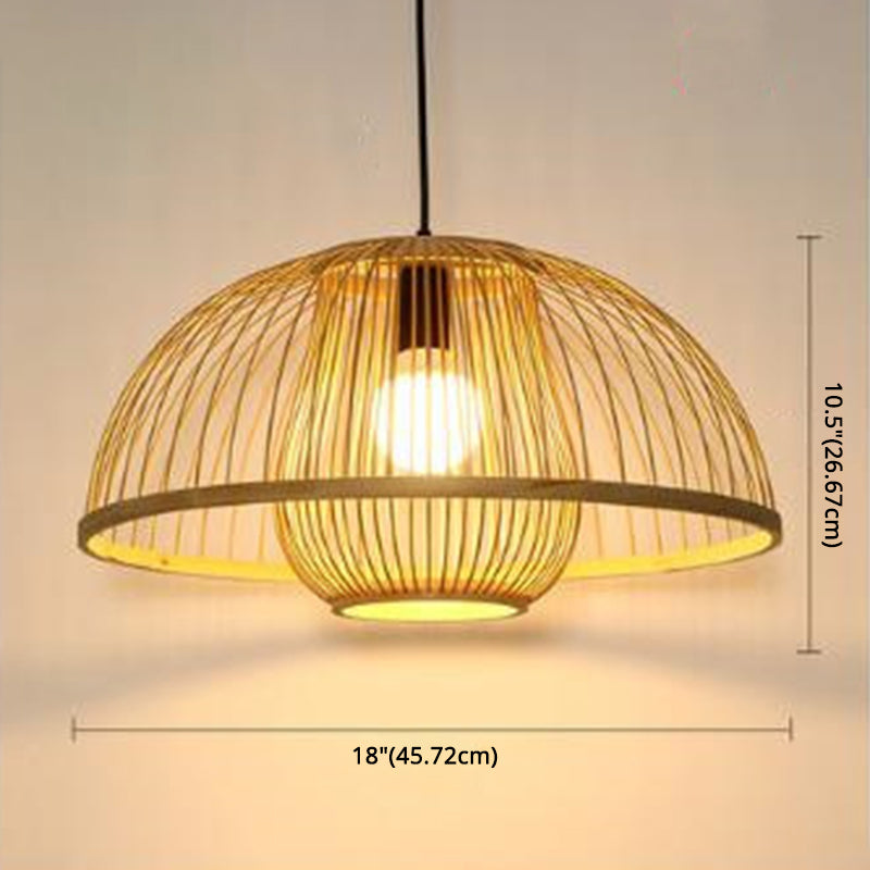 1 Light Bowl Hanging Light Fixtures Chinese Bamboo Ceiling Light for Restaurant