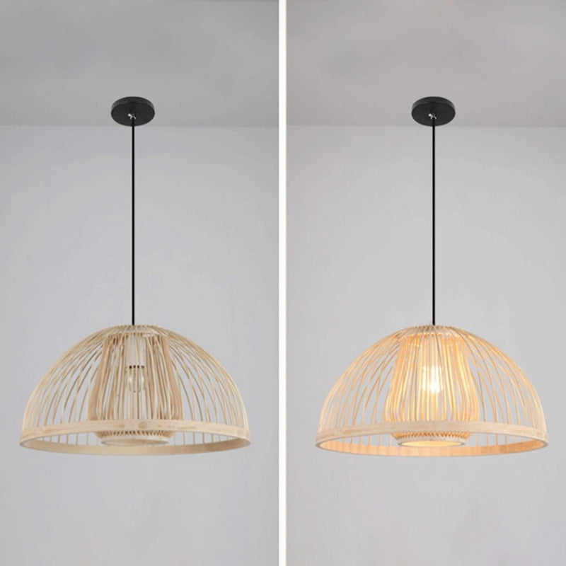 1 Light Bowl Hanging Light Fixtures Chinese Bamboo Ceiling Light for Restaurant
