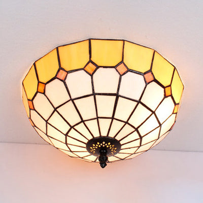 Plafonnier bol en verre teinté Tiffany, 2 lumières, plafonnier en Beige/transparent/bleu pour salle de bain