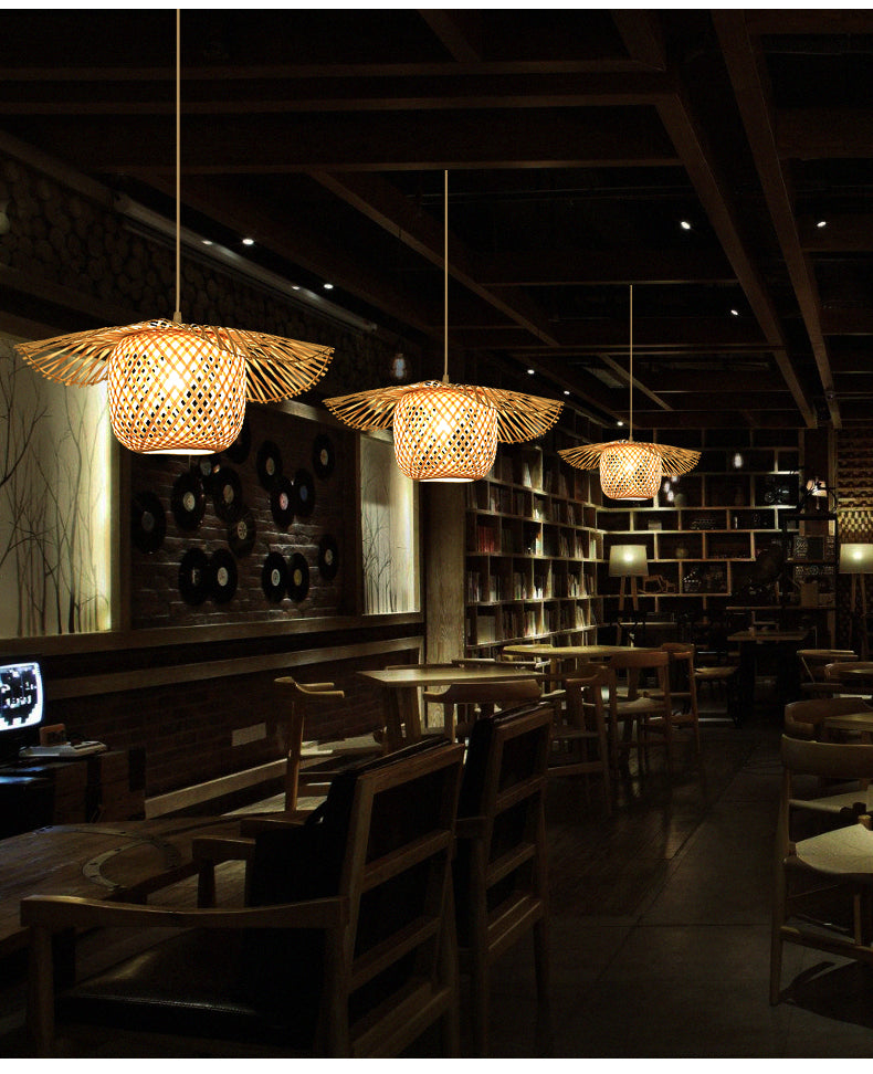 1 Light Swirl Hanging Ceiling Lights Chinese Bamboo Hanging Light Fixtures for Living Room