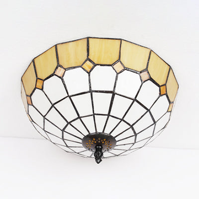 Plafonnier bol en verre teinté Tiffany, 2 lumières, plafonnier en Beige/transparent/bleu pour salle de bain